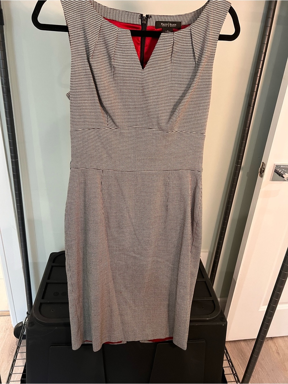 White House Black Market Black & White Sheath Dress with Red Accent